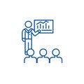 Business conference, mentor teaching line icon concept. Business conference, mentor teaching flat vector symbol, sign