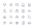 Business conference outline icons collection. Business, conference, seminar, symposium, forum, presentation, workshop