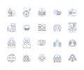 Business conference outline icons collection. Business, conference, seminar, symposium, forum, presentation, workshop