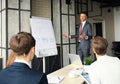 Business conference presentation with team training flipchart office. Royalty Free Stock Photo