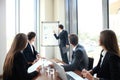 Business conference presentation with team training flipchart office. Royalty Free Stock Photo