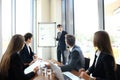 Business conference presentation with team training flipchart office. Royalty Free Stock Photo