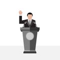 Business conference vectors, politic meeting. A man hands up for vote on podium to public speech supporter illustration