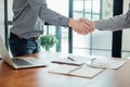 Business confident handshake and business people after discussing , success concept Royalty Free Stock Photo