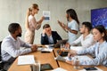 Business Conflicts. Two Female Employees Arguing During Corporate Meeting In Office