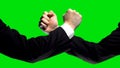 Business confrontation, fists on green screen background, market competition
