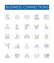 Business connections line icons signs set. Design collection of Networking, Linkages, Partnerships, Alliances