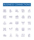 Business connections line icons signs set. Design collection of Networking, Linkages, Partnerships, Alliances