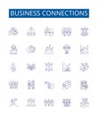 Business connections line icons signs set. Design collection of Networking, Linkages, Partnerships, Alliances
