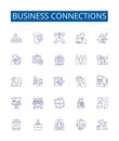 Business connections line icons signs set. Design collection of Networking, Linkages, Partnerships, Alliances