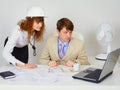 Business construction industry team looking on laptop Royalty Free Stock Photo