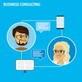 Business consulting concept,People icons,smart gadgets and speech bubble Royalty Free Stock Photo