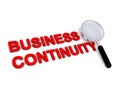 Business continuity with magnifying glass on white