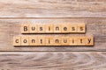 Business Continuity word written on wood block. Business Continuity text on wooden table for your desing, concept Royalty Free Stock Photo