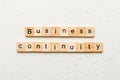 Business Continuity word written on wood block. Business Continuity text on cement table for your desing, concept Royalty Free Stock Photo