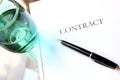 Business contract with pen is ready to sign. A glass of water Royalty Free Stock Photo