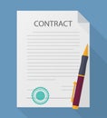 Business contract with pen vector illustration. Contraction icon flat style