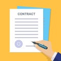Business contract with signature. Flat style. Vector illuatratio