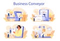 Business conveyor concept set. Idea of business development and coordination. Royalty Free Stock Photo