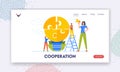Business Cooperation Landing Page Template. Idea Development, Brainstorm Concept. Tiny Business People Team