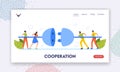 Business Cooperation Landing Page Template. Business People Connect Wires. Concept of Partnership and Teamwork