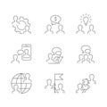 Business cooperation line icons on white background