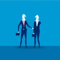 Business cooperation Vector. Two Businessmen Chess Horses Black shaking hand for join business to successful . Illustration