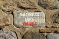 Business core values symbol. Concept words Business core values on beautiful big stone on stone wall. Beautiful stone wall Royalty Free Stock Photo