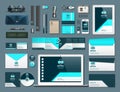 Business corporate identity items set. Vector working articles phone, tablet, maps, cards with brand logos. Work Stuff Royalty Free Stock Photo