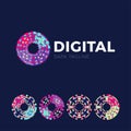 Business corporate letter O logo design vector. Colorful digital data pixels icon template for technology. Pixel logotype Royalty Free Stock Photo