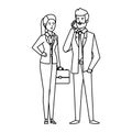 business couple calling with smartphone