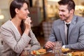 Business couple enjoy in lunch at restaurant Royalty Free Stock Photo