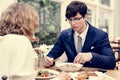 Business couple having dinner together Royalty Free Stock Photo