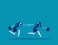 Business couple holding hands into success togetherness. Concept business vector illustration, Teamwork, Achievement, Goal