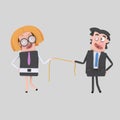 Business couple pulling a rope