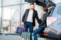 Business couple traveling by car Royalty Free Stock Photo