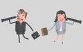 Business couple watching forward in a spyglasses. 3d illustration