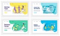 Business coworking landing page flat silhouette vector templates set