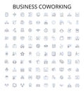 Business coworking outline icons collection. Co-working, Business, Office, Shared, Networking, Space, Collaboration