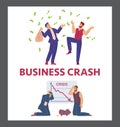 Business crash and bancrucity with wealthy and poor people, vector illustration.