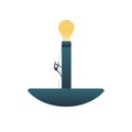 Business creative solutions vector concept with businessman climbing towards lightbulb. Symbol of new ideas, thinking