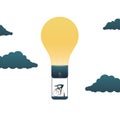 Business creativity vector concept with businessman powering lightbulb. Symbol of original, creative, think outside the