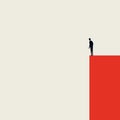 Business crisis, depression or burnout syndrome vector concept. Minimalist artistic style. Businessman standing on edge