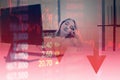 Business crisis economy - Stress business woman look at to monitor show finance crisis stock market chart graph , Stock down trend Royalty Free Stock Photo