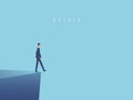 Business crisis or failure vector concept with businessman walking off a cliff. Symbol of bankruptcy, recession