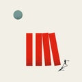 Business crisis or risk vector concept. Domino effect, falling bricks man with baseball bat. Symbol of crash, failure.