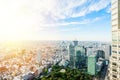 Panoramic modern city skyline bird eye aerial view with blue sky in Tokyo, Japan Royalty Free Stock Photo