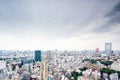 Panoramic modern city skyline bird eye aerial view with grey sky in Tokyo, Japan