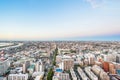 Panoramic modern city skyline bird eye aerial view under dramatic sunset glow in Tokyo, Japan Royalty Free Stock Photo