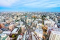 Panoramic modern city skyline bird eye aerial view under dramatic sunset glow in Tokyo, Japan Royalty Free Stock Photo